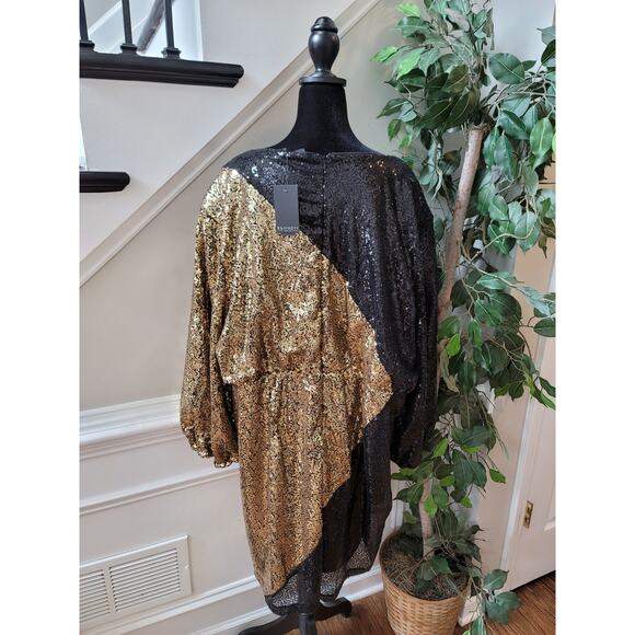 ELOQUII Bodycone Dress Women's Size 28 Black Gold 100% Polyester Long Sleeves - Picture 9 of 16